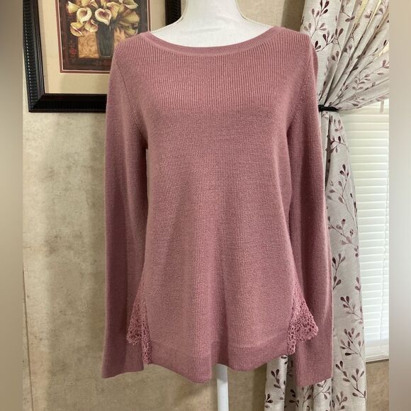 H by Halston Sweater Women XS Mauve Wool Blend Lace Knit Preppy Feminine Cozy - Picture 1 of 10